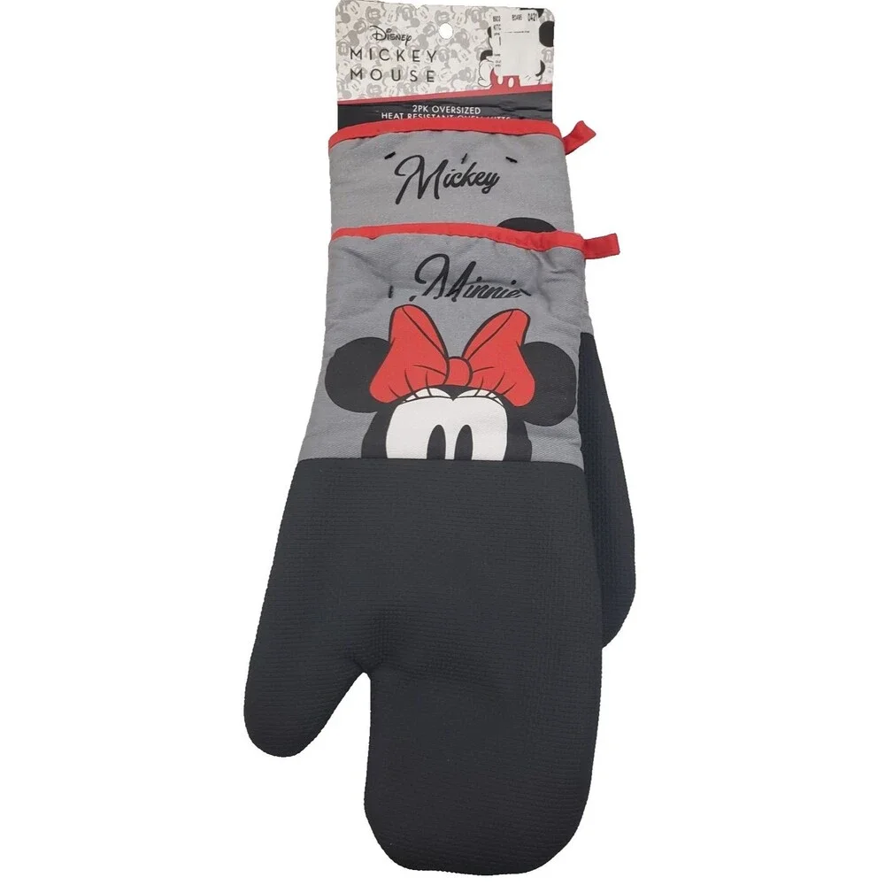 Set of 2 Same Neoprene Jumbo Oven Mitts (13.5"x7") DISNEY,MINNIE MOUSE'S FACE,BB